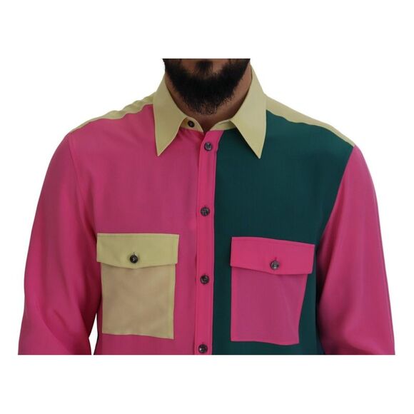 Dolce & Gabbana Multicolor Patchwork Silk Button Down Men's Shirt